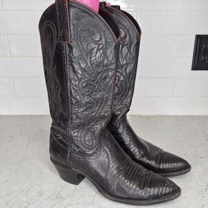 Dan Post Black Teju Lizard & Leather Upper Cowboy Boots 14045 Sz 7.5
